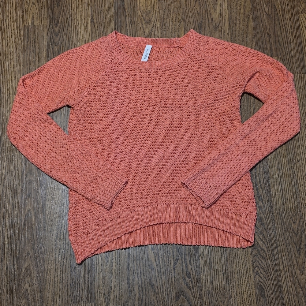 Aeropostale Womens Medium Coral Pink Waffle Honeycomb Knit Crew Neck Sweater A30